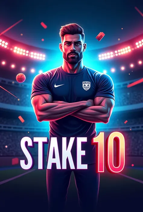 Create an image that says stake 10 for a sports betting channel, that looks eye-catching and makes you trust in sports predictions