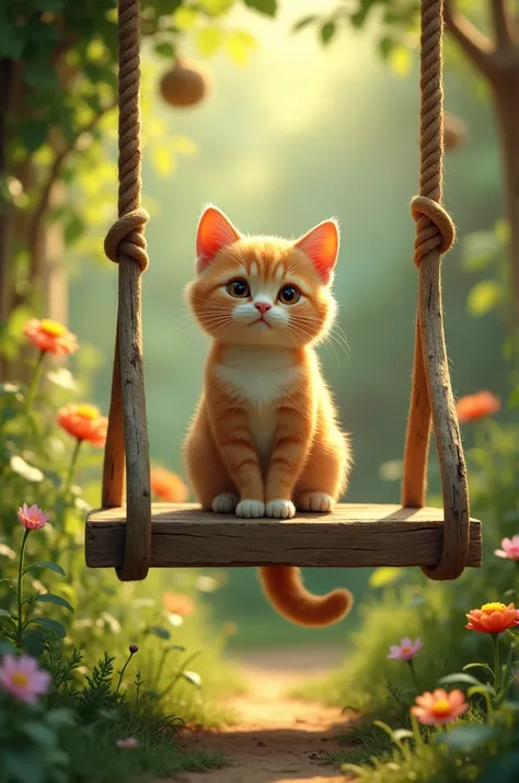 Cat sitting on a swing 