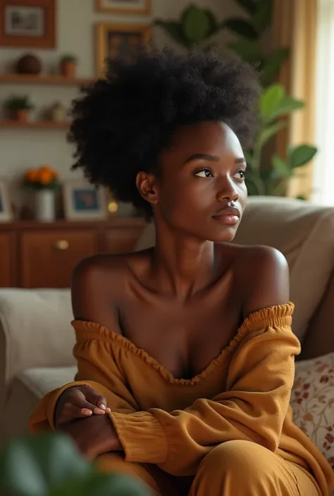 Young black woman in her living room