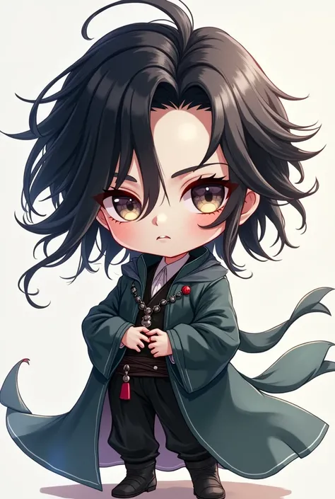 realistic chibi fang yuan with hair flowing freely with expression less face from Reverend insanity