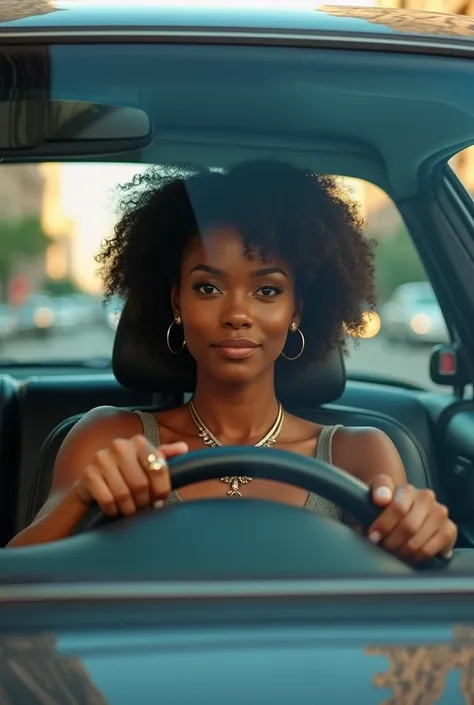 Young black woman driving her car