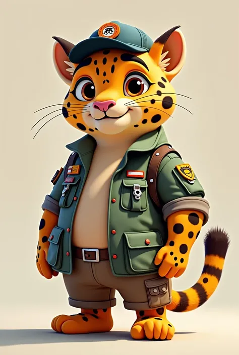 I want a leopard that looks like a bengamin bottle from zootopia, that is to say that it is animated, humanized, with a uniform but I want it to be an engineer&#39;s uniform, very fat




