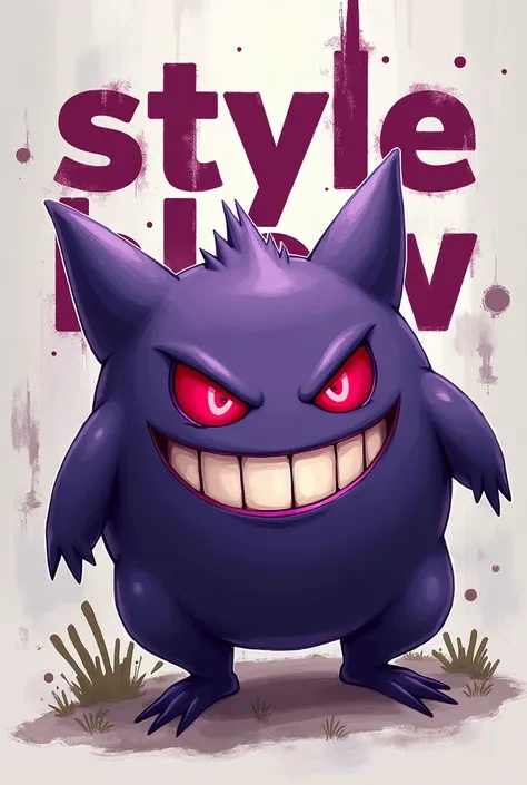 CREATE A SMALL, ROUND PURPLE GENGAR AND IN THE BACKGROUND SAY "STYLE BLOW" 

