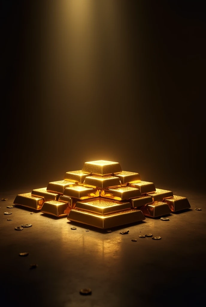 bunch of Gold bars, vectors, in a dark room, realistic
