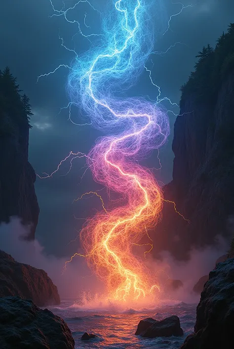 Make a new element on earth that has many colors and looks like lightning is falling on it. 