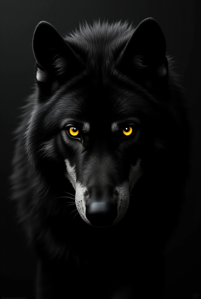 Complete Black Half  face wolf for mobile Wallpaper with golden eyes, looking at me