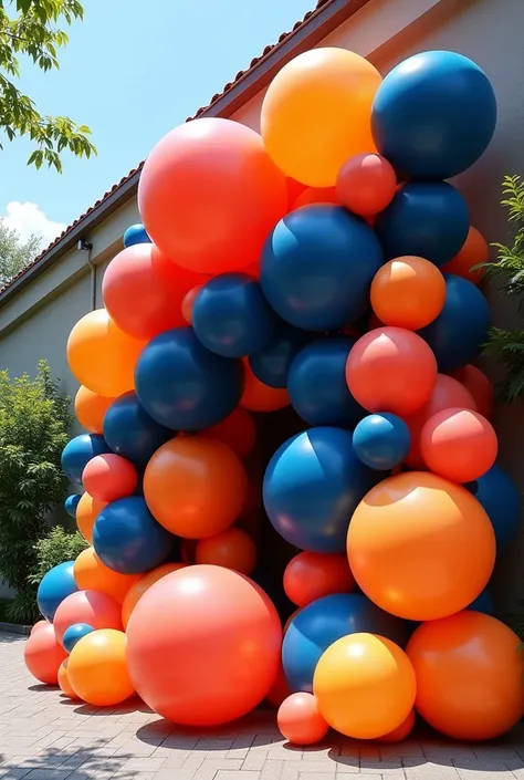 Decoration for the inauguration of the school called Albert Einstein, a preschool and primary school, a very cheerful and colorful decoration with small and large balloons where the predominant colors are dark blue and dark orange., that it is very strikin...