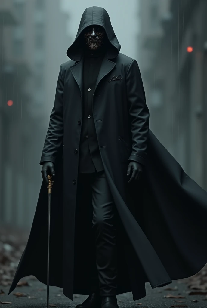 Black raincoat，[mask，epic