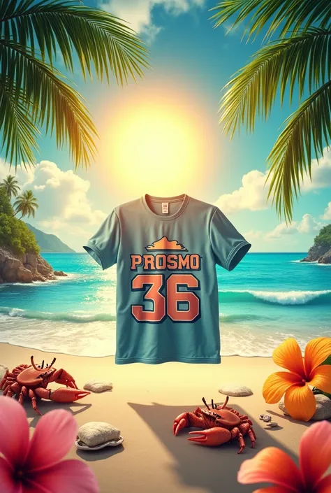 T-shirt Beach Sun Sunshine Summer Palm Trees Beach Oysters Crabs Hawaiian Flower Waves MUST HAVE THE WORD PROMO 36 AND IT IS A SHIRT
