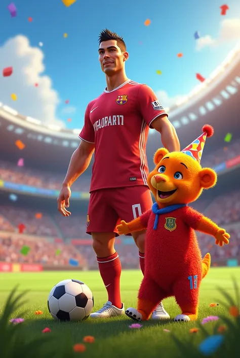 I want a birthday party invitation with Ronaldo in the background and Tyron from the Backyardigans. It also includes the following information: Hello!!

I hope you are doing great!! Solo para comentarte que mi fiesta es este viernes 20 de septiembre y esto...