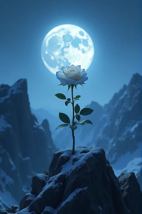 White Rose on mountain in night blue moon shade