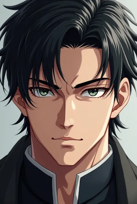 Handsome man look legend and attractive ovel face shape black hair face is so good make this image change hair style look in front and like anime game caroctore
