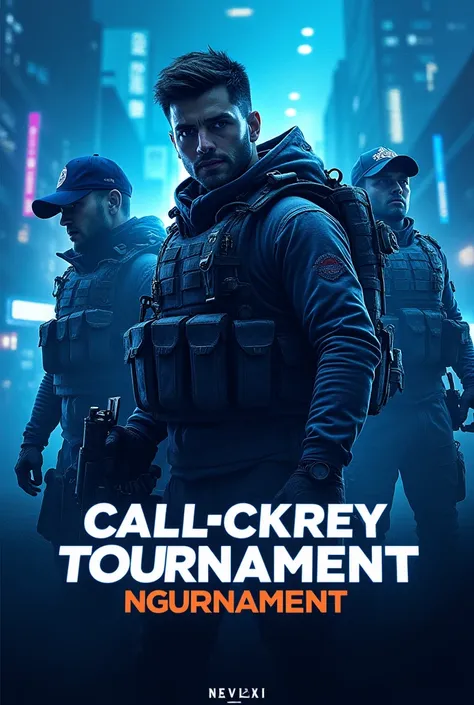 A poster for a call of duty tournament. Use in game characters, a blue shade for the poster, 