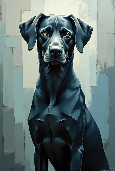 Dog painting, full body ,sad look,cubism , abstract 