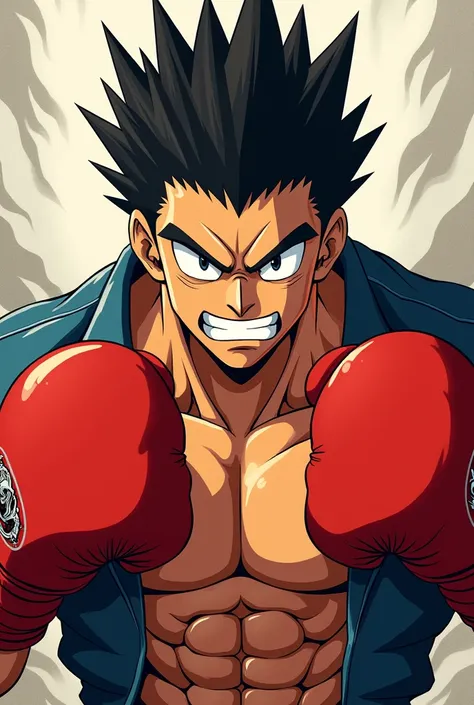 Cute man with boxing gloves 
  look angry in anime character 