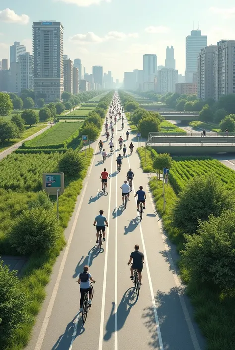 An urban proposal for the use of bicycles as a means of transport, which is located adjacent to an agricultural area 