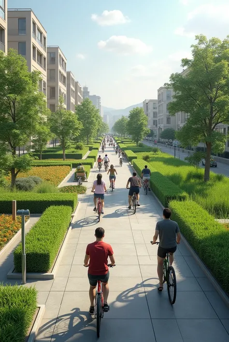 An urban proposal for the use of bicycles as a means of transport, which is located adjacent to an agricultural area and also has a bicycle parklet.