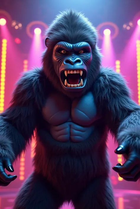 creating an image of a male singer wearing a "gorilla" mascot performing on The Masked Singer stage