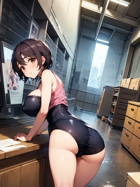 maSterpiece) ((((HigheSt quality))))((High reSolution))))))、、maSterpiece) ((((HigheSt quality))))((High reSolution))))))、(赤panties))Locker room、Open shirt、l、underground、((Big Breasts))。赤bra、Black Hair、Expressionless、profile。((((PINKランジェリー)))、後ろ姿、ass.振り返る顔、...