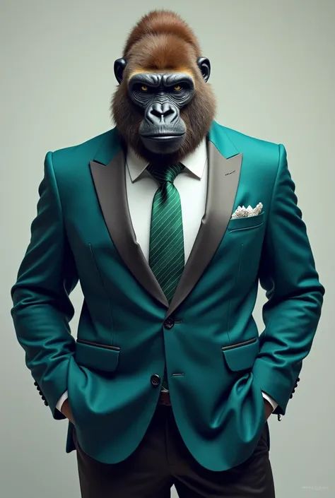 A GORILLA IN A TIE AND A COLORFUL SUIT
