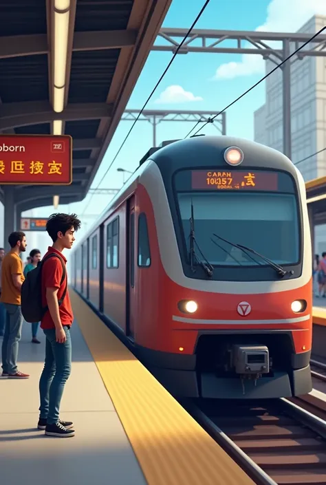 Young man train was coming. He moved a little forward on the platform so that he could board the train, but as the train came closer, he realized that something was wrong.at horror platform 3d cartoon pic 
