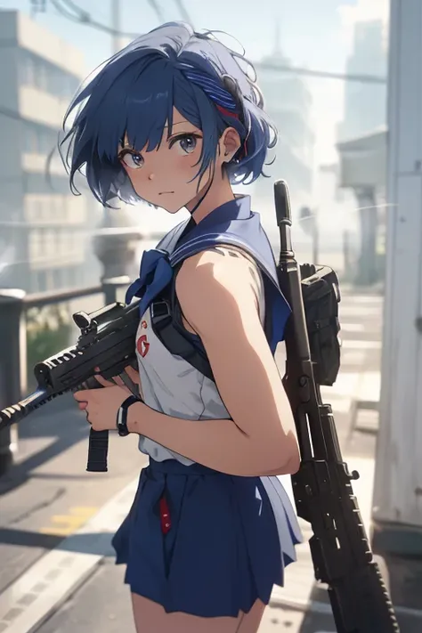 masterpiece,Best Quality,
Sailor Mercury, (((Assault rifle sights,1.8))) ,Cool gun,((shootingの構え,1.5)),A look of determination, Stylish sailor suit, Stylish blue short hair, Urban rooftop, ((smog, intense.1.5)),Strong winds,Dynamic Angle,Curly hair,Inner C...