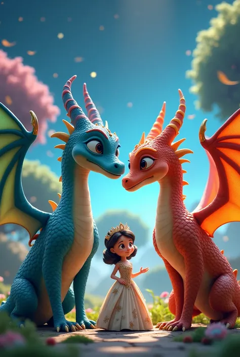 three animated dragons and a little princess


