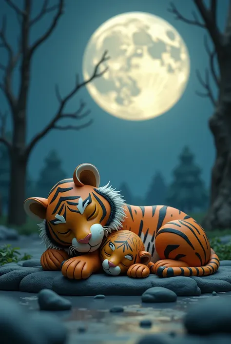 Clay animation、Full Moon Light、Giant tiger and 、Sleeping close together