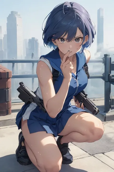 masterpiece,Best Quality,
Sailor Mercury, (((Assault rifle sights,1.8))) ,Cool gun,((shootingの構え,1.5)),A look of determination, Stylish sailor suit, Stylish blue short hair, Gradient hair color,Urban rooftop, ((smog, intense.1.5)),Strong winds,Dynamic Angl...