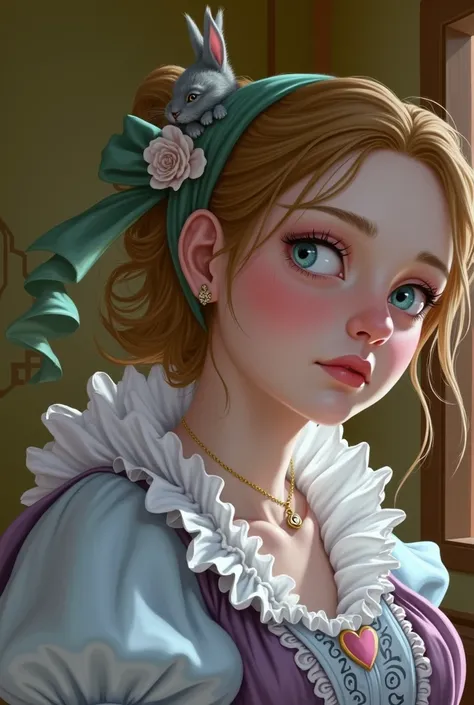 Draw a full-body portrait of the Queen of Hearts in Alice in Wonderland to capture a moment of deep contemplation. Her expression should be a mixture of curiosity and a hint of unease, as if she is deeply questioning reality and her place in it. Her large ...