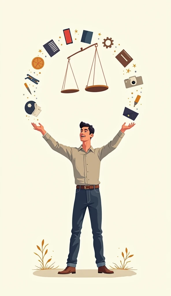 Illustrate a person juggling multiple tasks with ease, symbolizing cognitive flexibility and multitasking. Use visual metaphors like balancing scales or juggling balls.