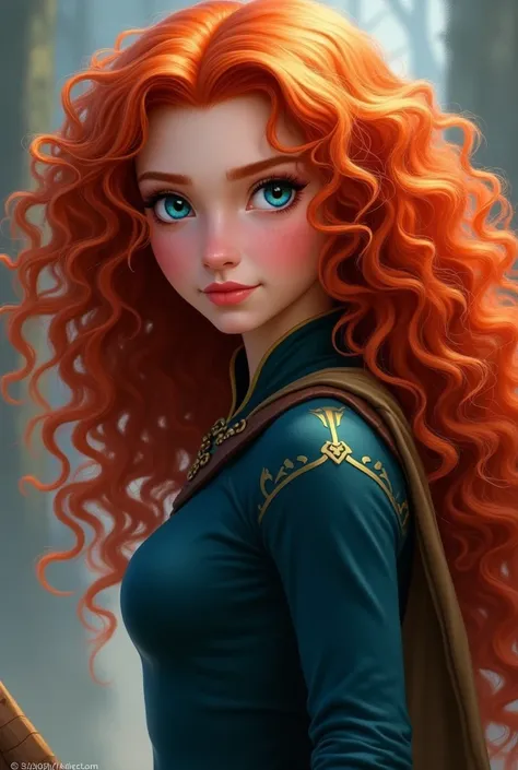 Human Merida, curly red hair, blue eyes, Merida, breasts 