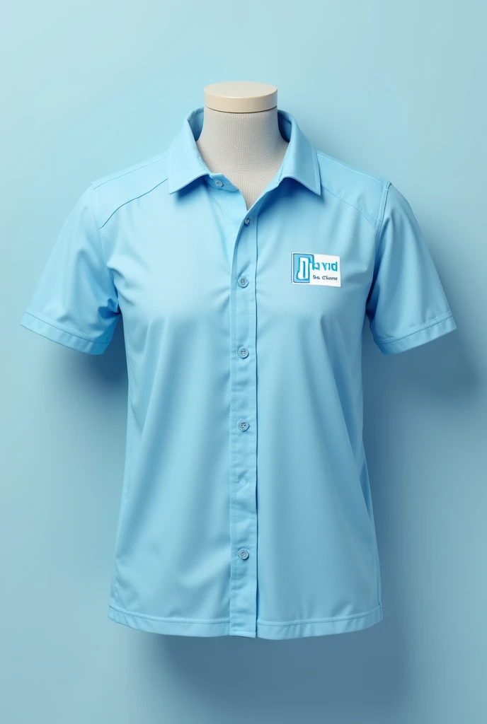 Light blue shirt design with DL David cleaning logo, with glass cleaning symbol 