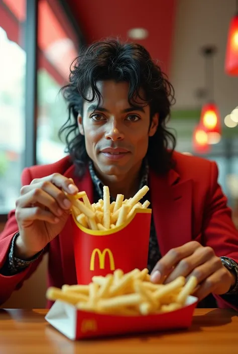 (photorealism:1.2), michael jackson eating macdonalds