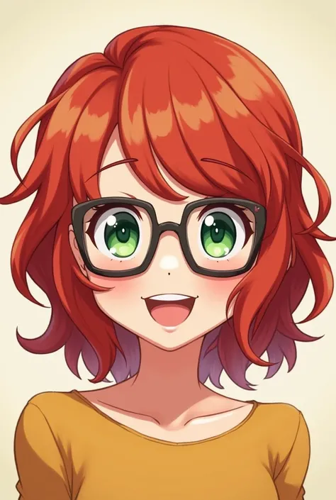 1 smiling red-haired girl with glasses 