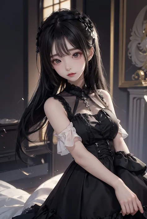 1girl, masterpiece, super detailed, high quality, black soft hair, black eyes, cutie dress