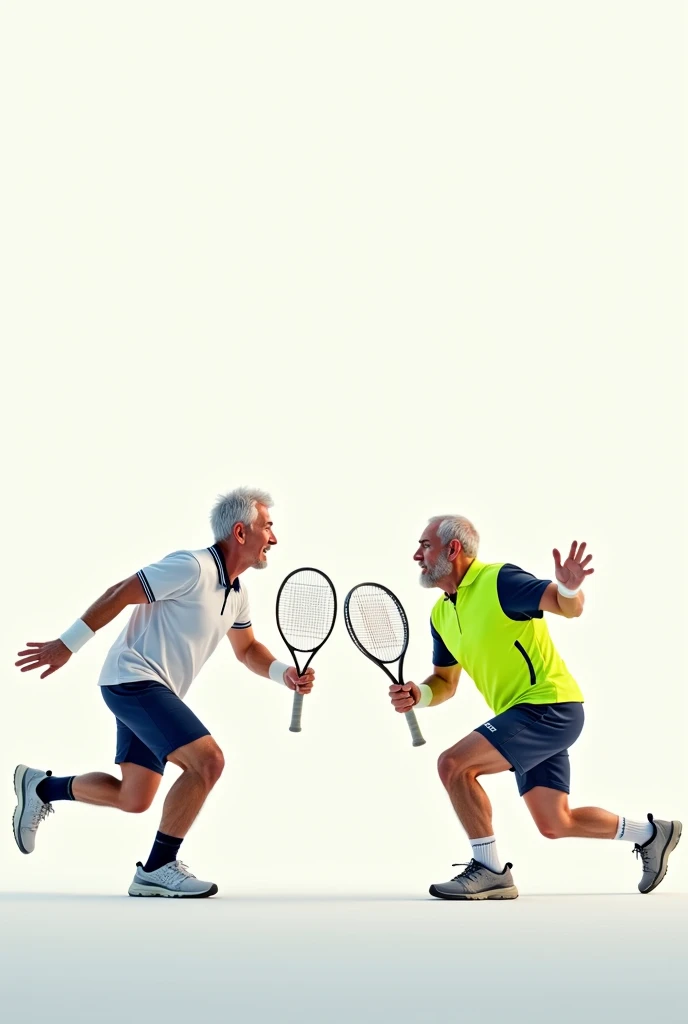 2 players in their 30s and 40s playing tennis on a white background