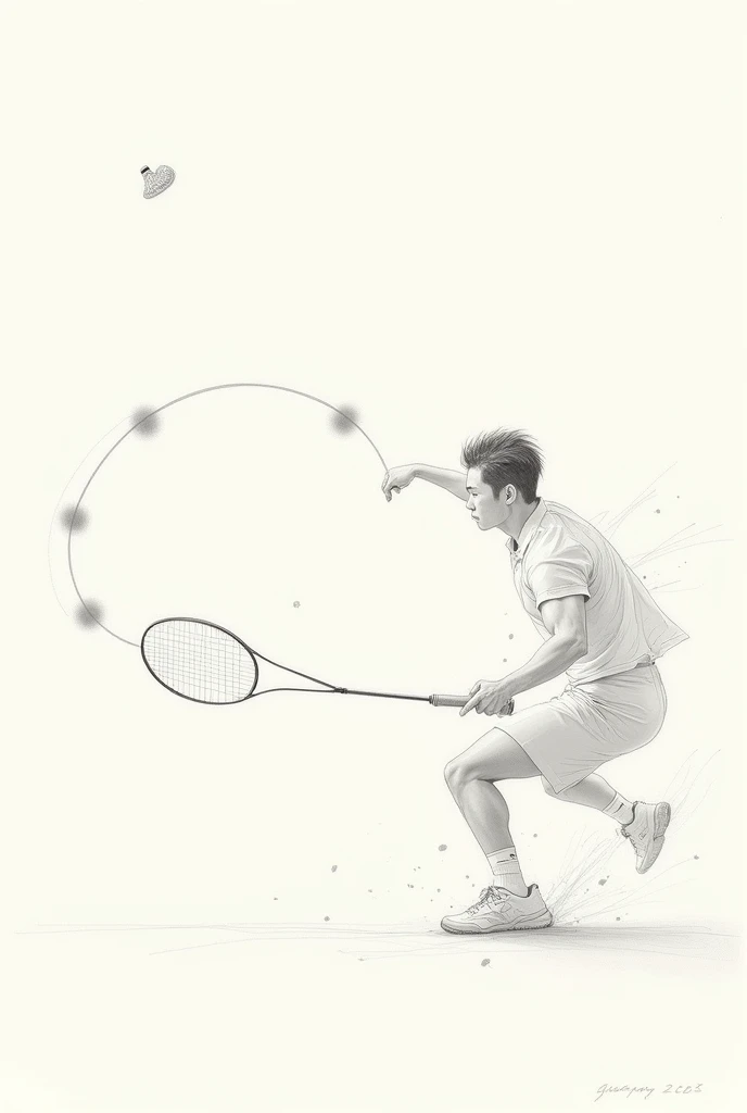 Draw a chronophotography of the racket of a badminton player smashing the shuttlecock (sketch)