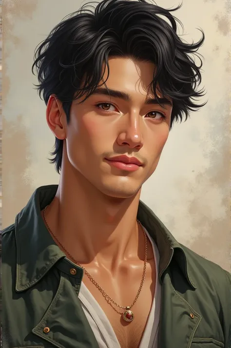 ((best quality)), ((masterpiece)), (detailed), man with Asian and European features, black hair and brown eyes, tall, athletic build and a beautiful smile