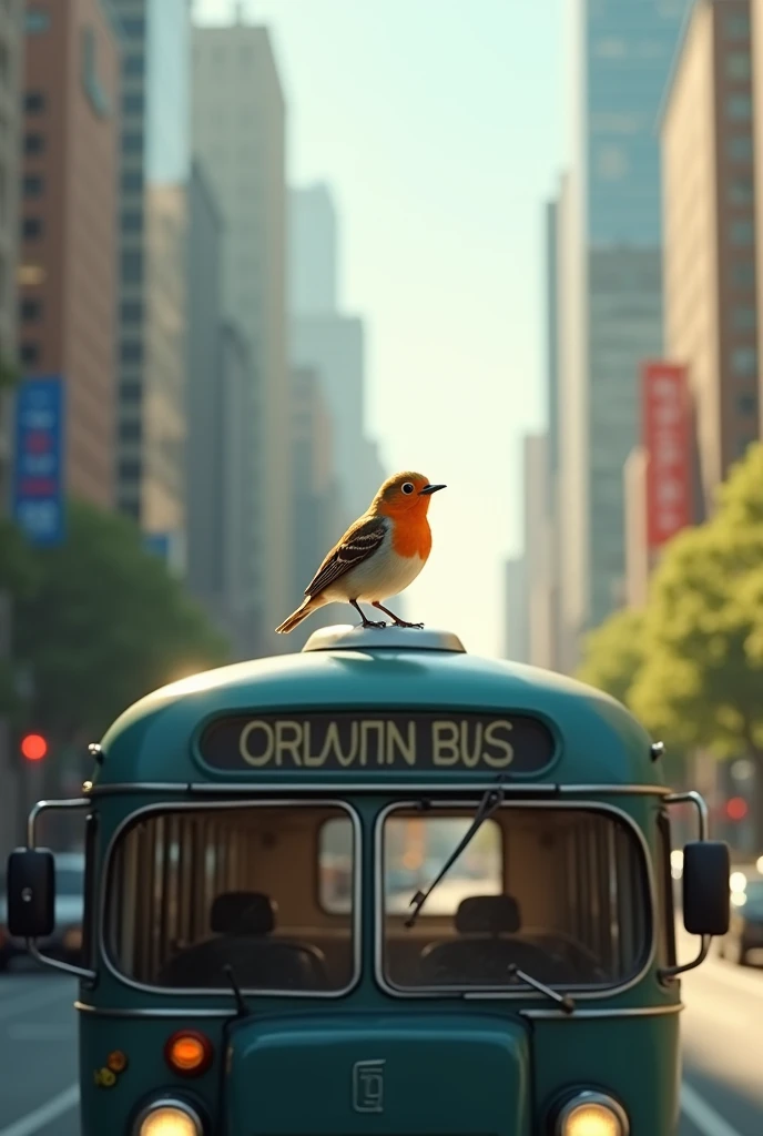 a bird sitting on bus rood