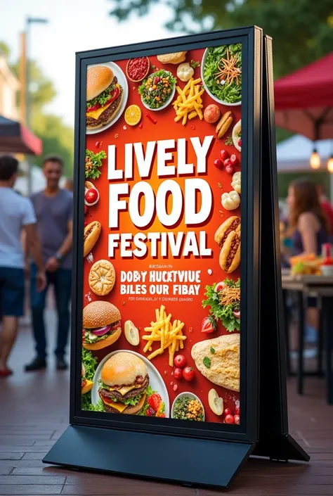 Sign with images of food that says food festival