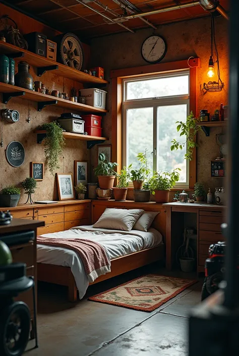 A garage where with a mini bed