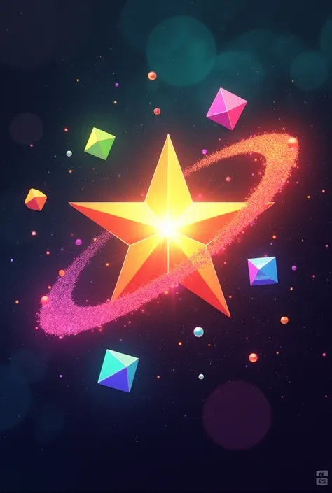 A star, with google square geometric figures in emoji, with the colors: cerulean, red, green, purple, orange, yellow and black