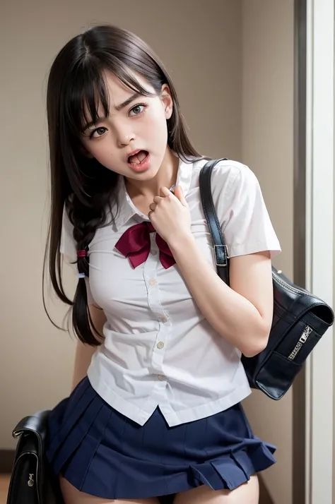 Innocent beautiful schoolgirl screams with her mouth open in shame:1.2, Vivid and realistic, She tries to hide her panties with a mini shirt but it doesn&#39;t cover them, Being molested by a horny middle-aged man:1.3, A beautiful girl with a baby face lik...