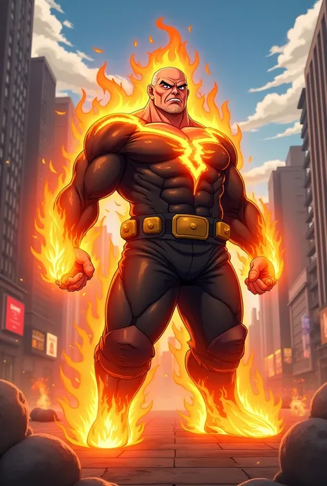 Endeavor the Flame Hero, tall, broad andmuscular frame, middle aged. My hero academia