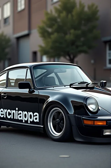 Porsche 911 1980 model with low suspension with the name in white "ElChiappa" sideways