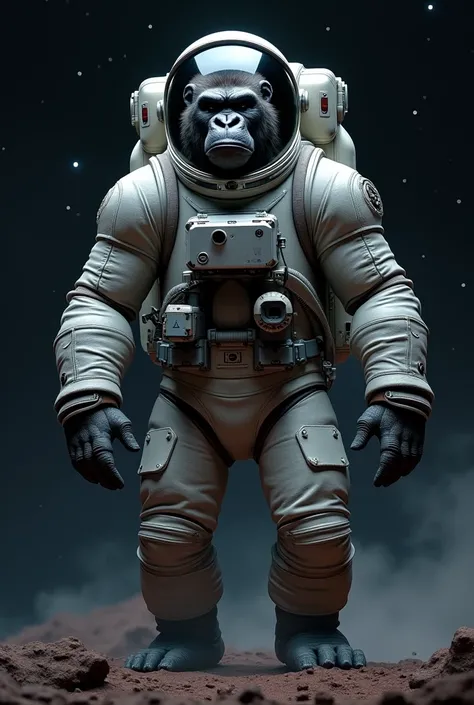 Create a brave gorilla in an astronaut suit 