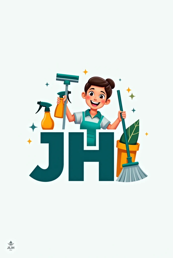 Create a logo for a cleaning products business with the initials JH with a person selling cleaning products 