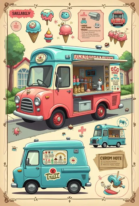 Blueprint of an ice cream truck inside oggy 