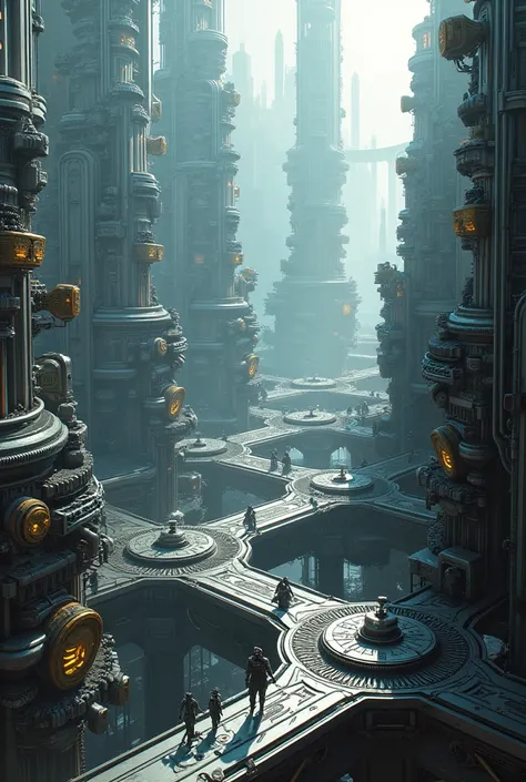 A futuristic city made of a maze of gears 
 